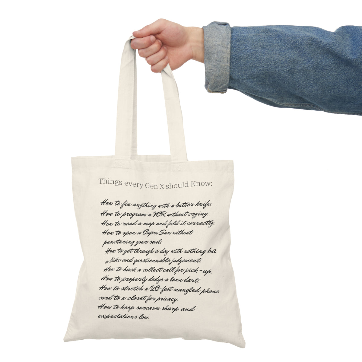 Gen X Goods Natural Tote Bag — "Things Every Gen X Should Know" Printed Reusable Market Tote