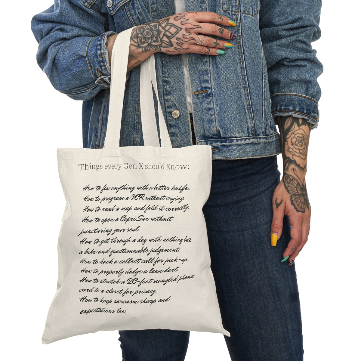 Gen X Goods Natural Tote Bag — "Things Every Gen X Should Know" Printed Reusable Market Tote